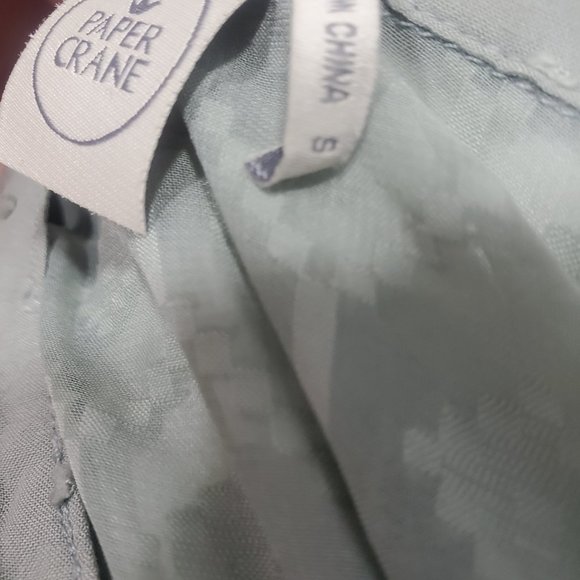 Paper & Crane Dot Fabric and Lace Button Up Blouse Sage Green Long Sleeve Sz. S - Picture 13 of 14